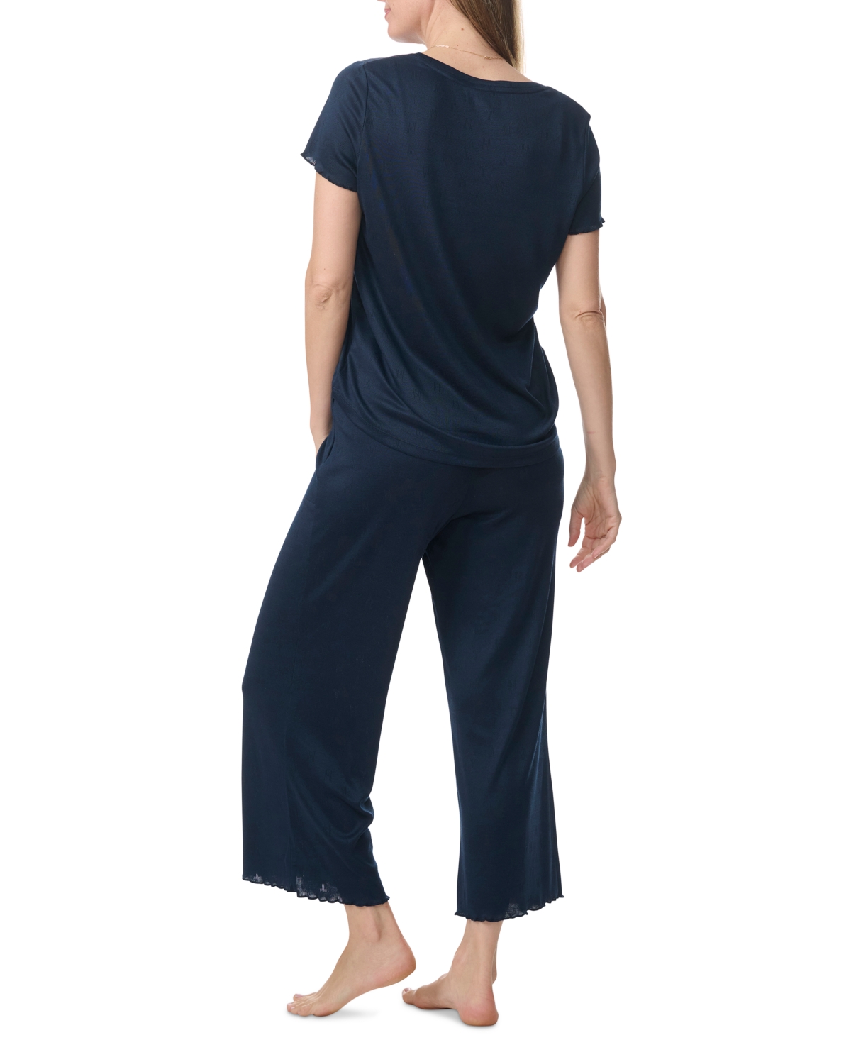 Tommy Hilfiger Women's 2-pc. Short-sleeve T-shirt & Wide-leg Cropped Pants Pajama Set In Sky Captain Pointelle