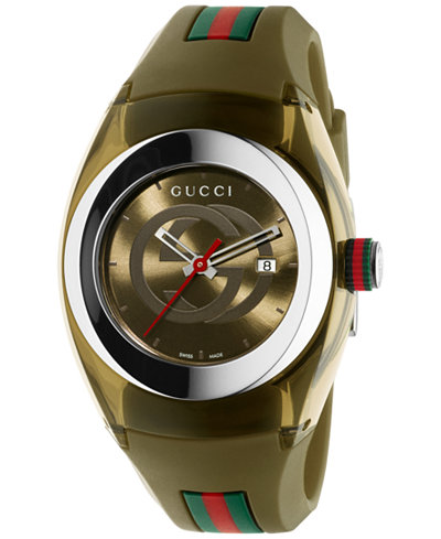 Gucci Sync Unisex Swiss Khaki Rubber Strap Watch 36mm YA137306