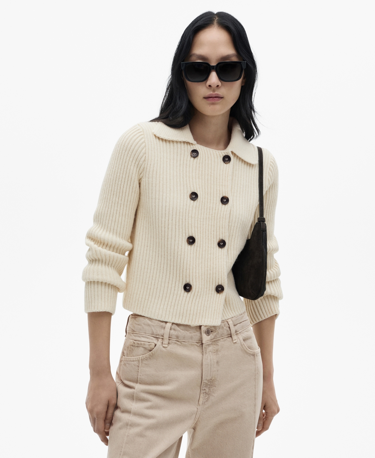 Mango Women's Buttons Detail Ribbed Jacket In Ecru