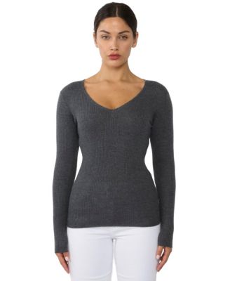 Women's 100% Cashmere V-Neck Sweater | Ribbed Tissue Weight Cashmere Sweaters