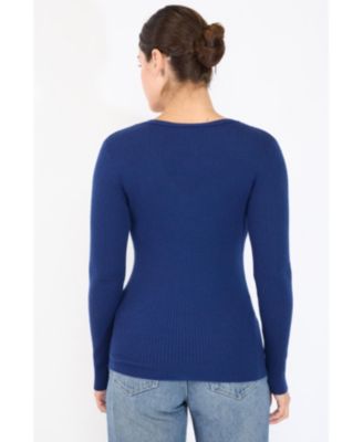 Women's 100% Cashmere V-Neck Sweater | Ribbed Tissue Weight Cashmere Sweaters
