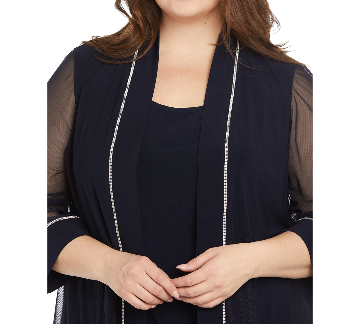 R & M Richards Plus Size Layered-look Top & Pull-on Pants In Navy