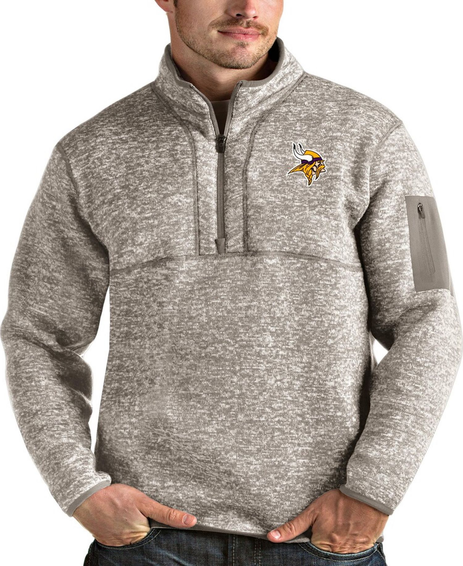 Men's Oatmeal Minnesota Vikings Fortune Quarter-Zip Pullover Jacket