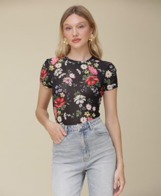Avec Les Filles - Women's Floral-Print Fitted T-Shirt