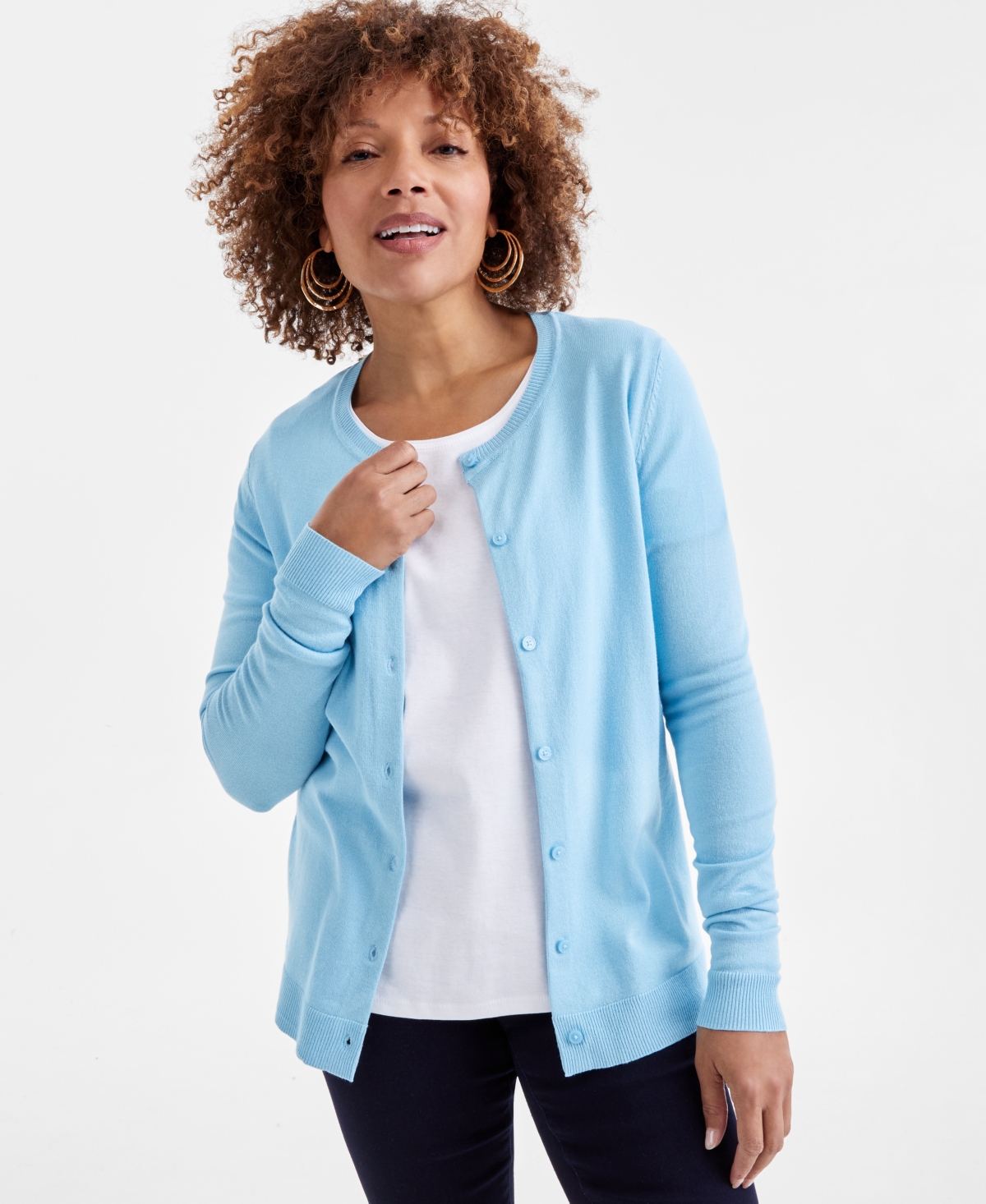 Women's Button-Up Cardigan, Regular & Petite, Created for Macy's - Blue Poppy