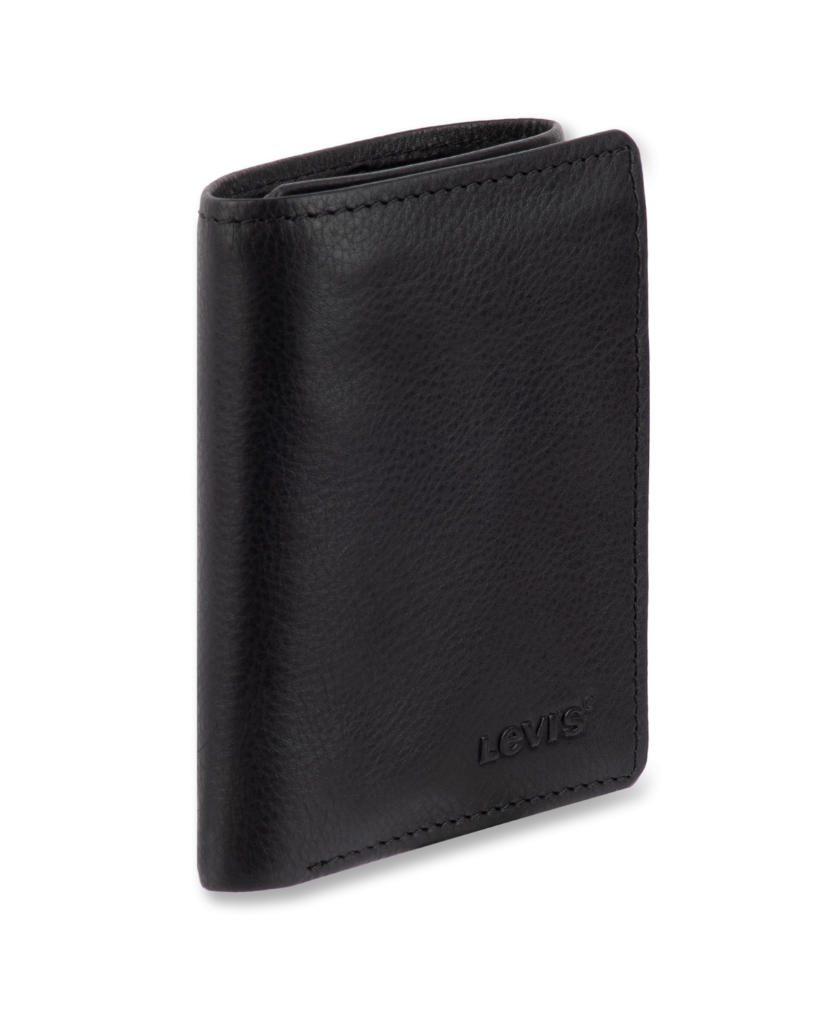 Levi's Men's Rfid Genuine Leather Trifold Wallet With Hidden Zipper Pocket In Black