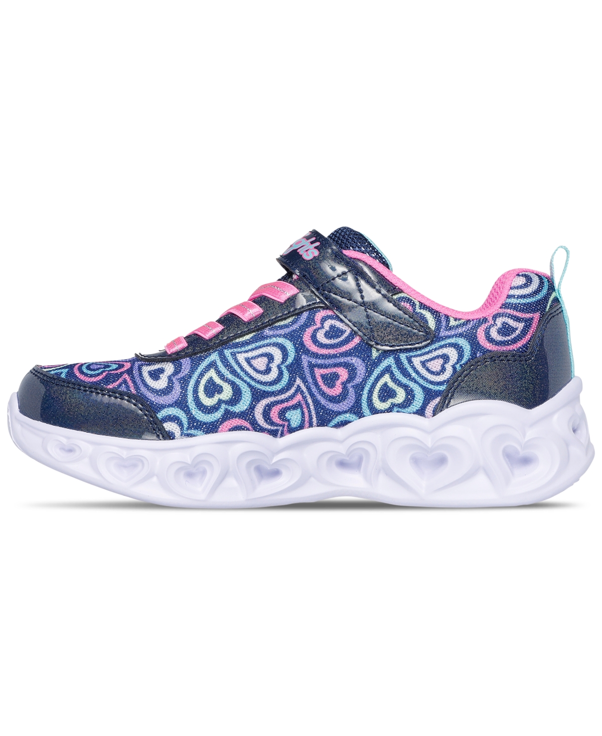 Skechers Little Girls Heart Lights In Navy,multi