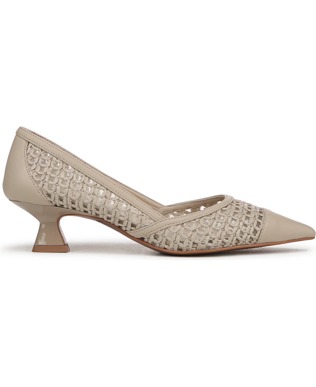 Franco Sarto Darcy Pointed Toe Kitten Heel Pump In Alabaster Beige Weave Fabric