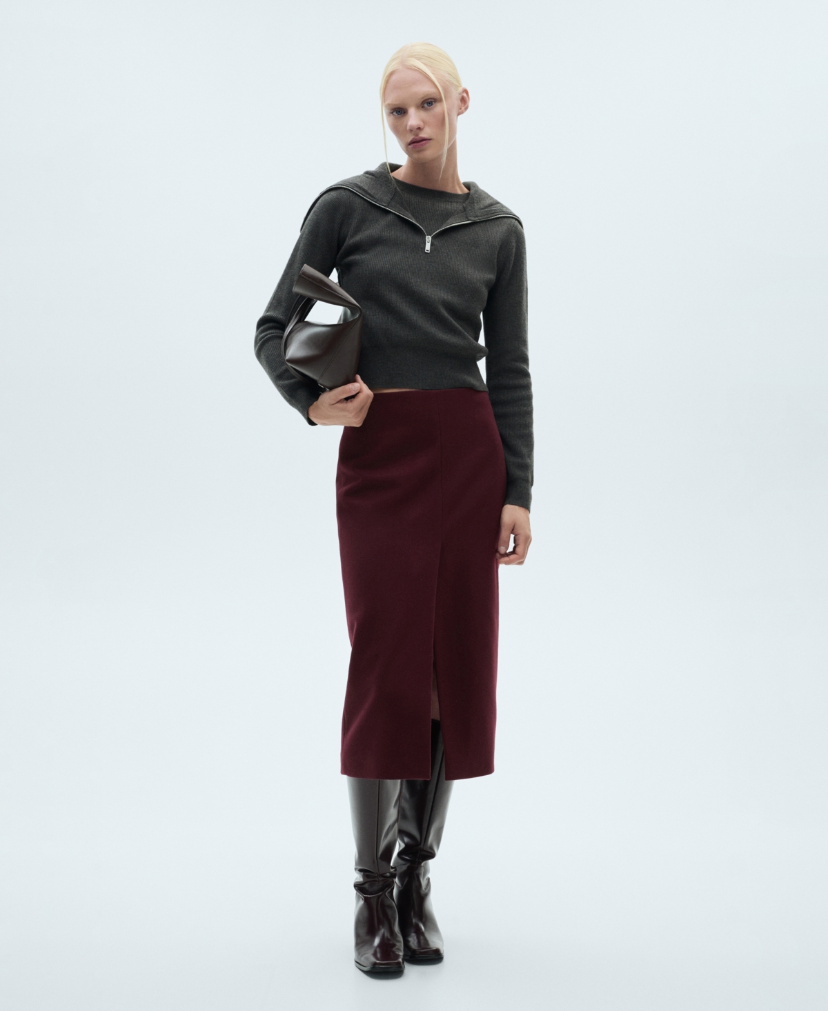 Mango Women's Slit Detail Wool Skirt
