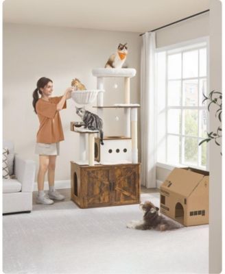 66.9-Inch Cat Tree Cat Tower with Litter Box Enclosure for Play and Privacy