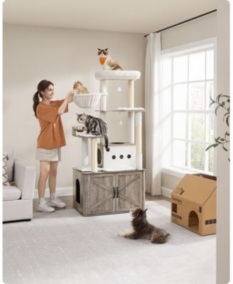 66.9-Inch Cat Tree Cat Tower with Litter Box Enclosure for Play and Privacy