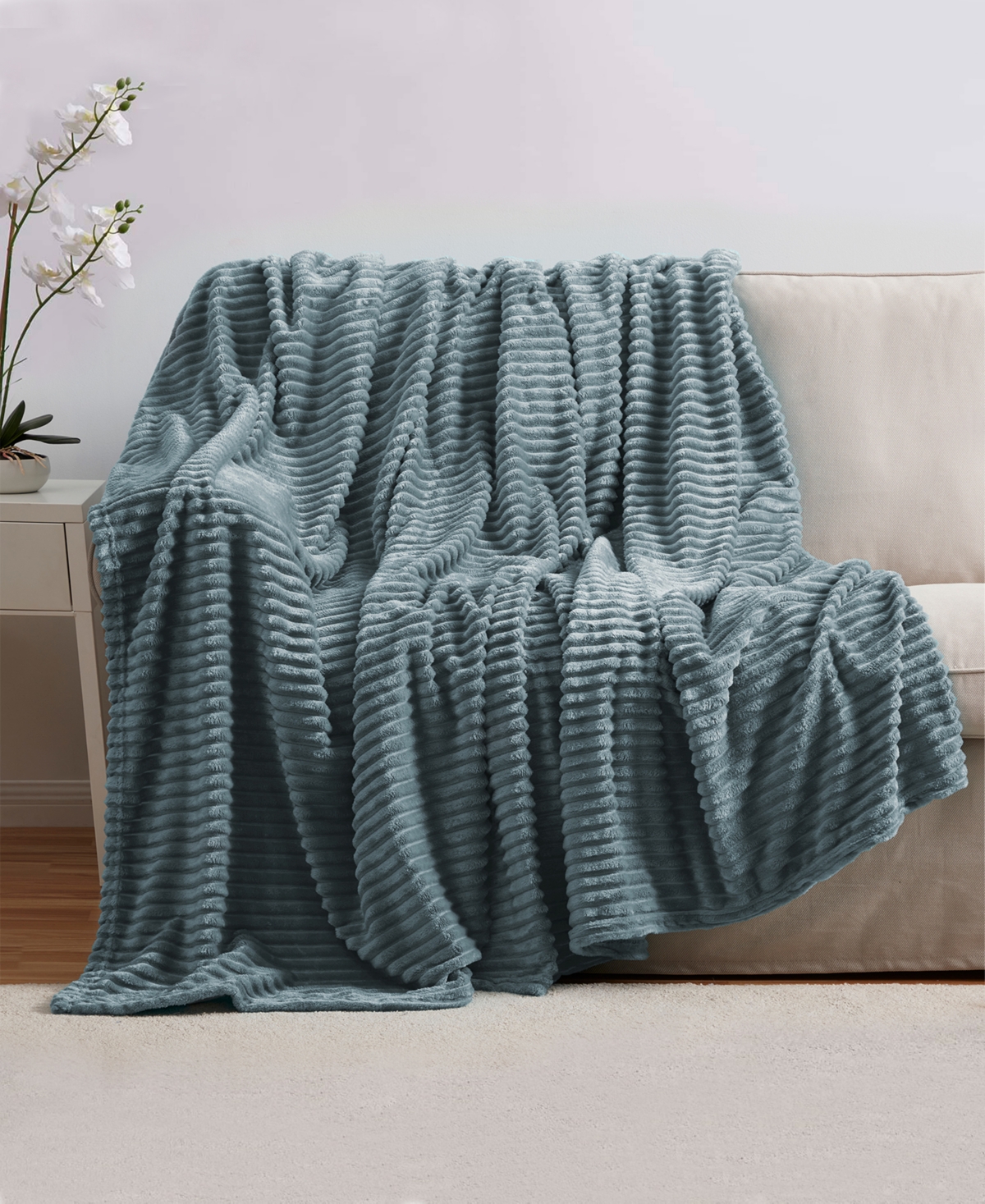 Nestl Cut Plush Lightweight Super Soft Luxury Bed Throw, 50" X 60" In Stone Blue