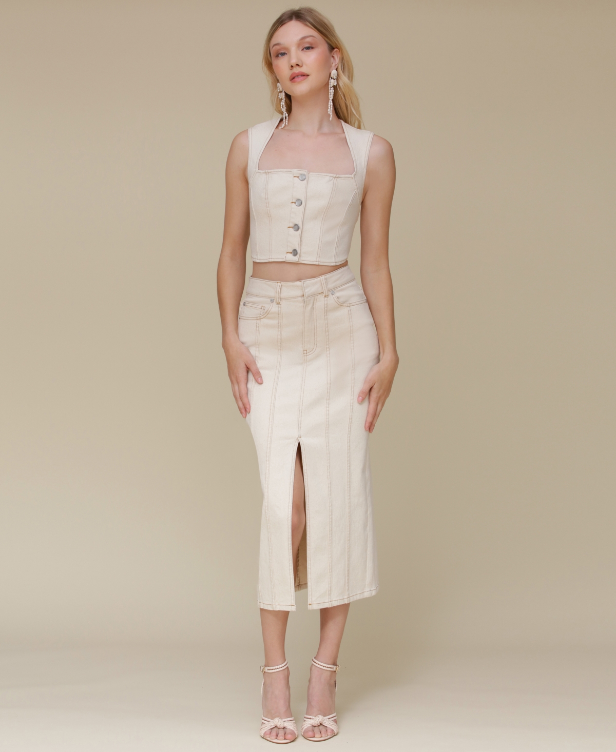 AVEC LES FILLES WOMEN'S PANELED DENIM PENCIL SKIRT 