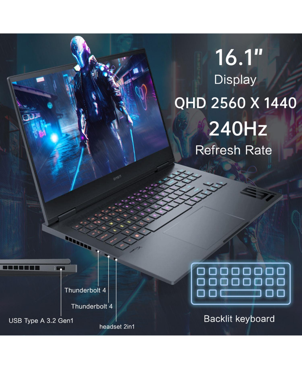 Hp Omen Gaming Traditional Laptop Intel Core i9 14900HX 16GB Ram Nvidia GeForce Rtx 4080 512GB Ssd Storage Windows 11 Home Qhd 240Hz