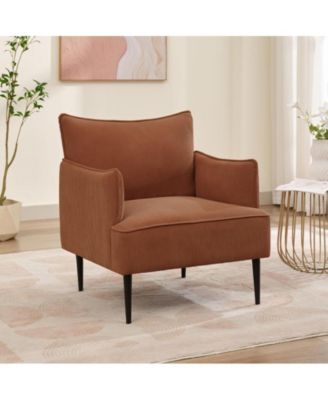 Modern Mid Century Accent Armchair, Comfortable Living Room Single Sofa for Bedroom, Corduroy Uphosltered Reading Chair for Office Study, Orange Accent Chair with Arms with Metal Legs