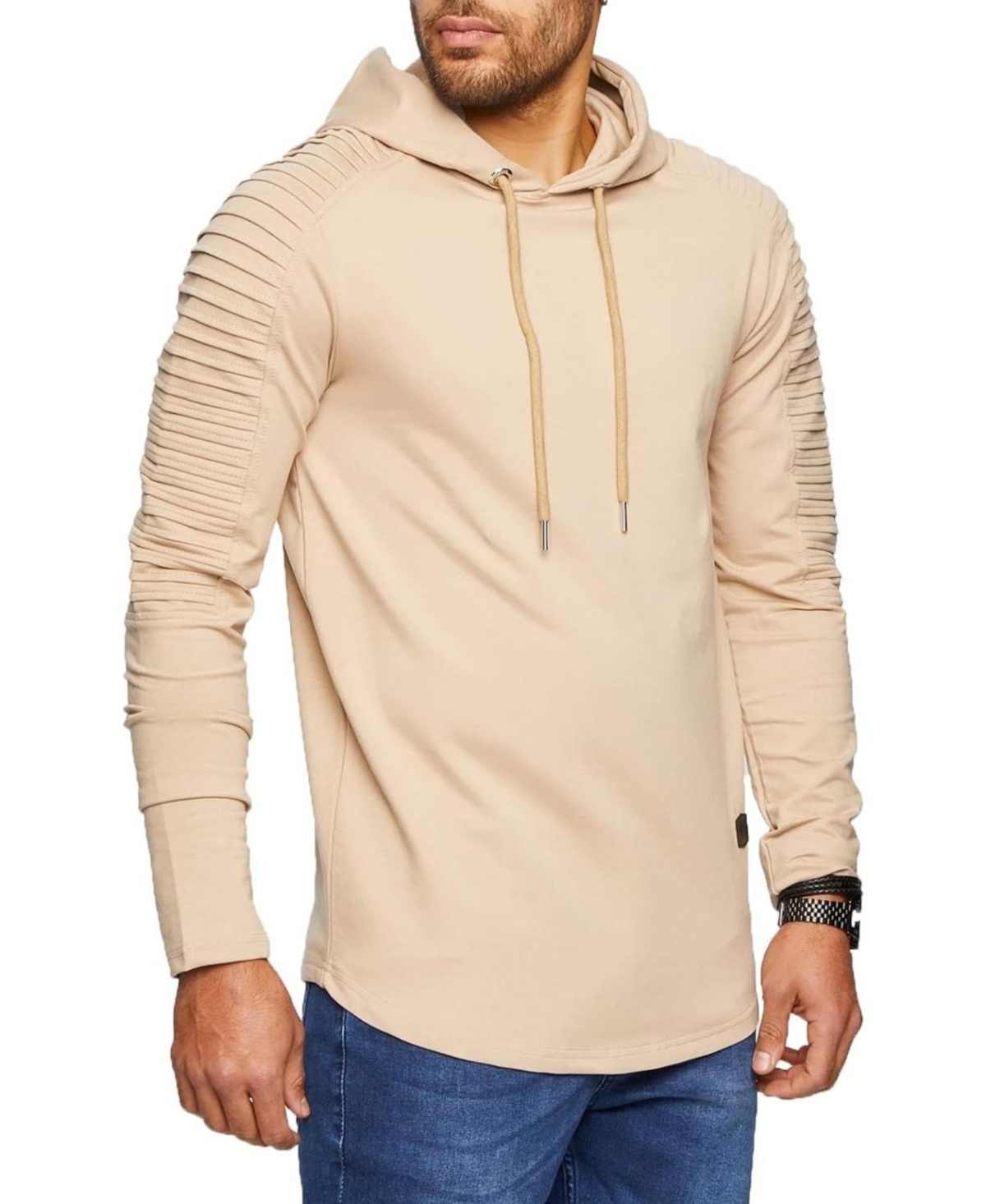 LN6369 Men's Light Hooded Sweatshirt Size M, Beige - Beige