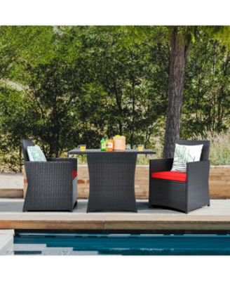 3 Pieces Patio Rattan Furniture Set with Cushion and Sofa Armrest