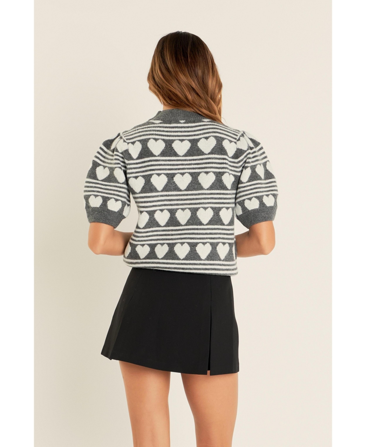 English Factory Women's Heart Stripe Puff Sleeve Top -white