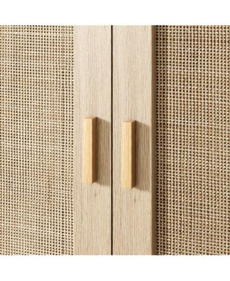 2PCS Rattan Buffet Cabinet with Storage,2 Door Kitchen Storage Cabinet with Shelves, Wood Sideboard Cabinet for Kitchen,Shoe Cabinet Storage for Entryway Living Room Dining Room Bedroom