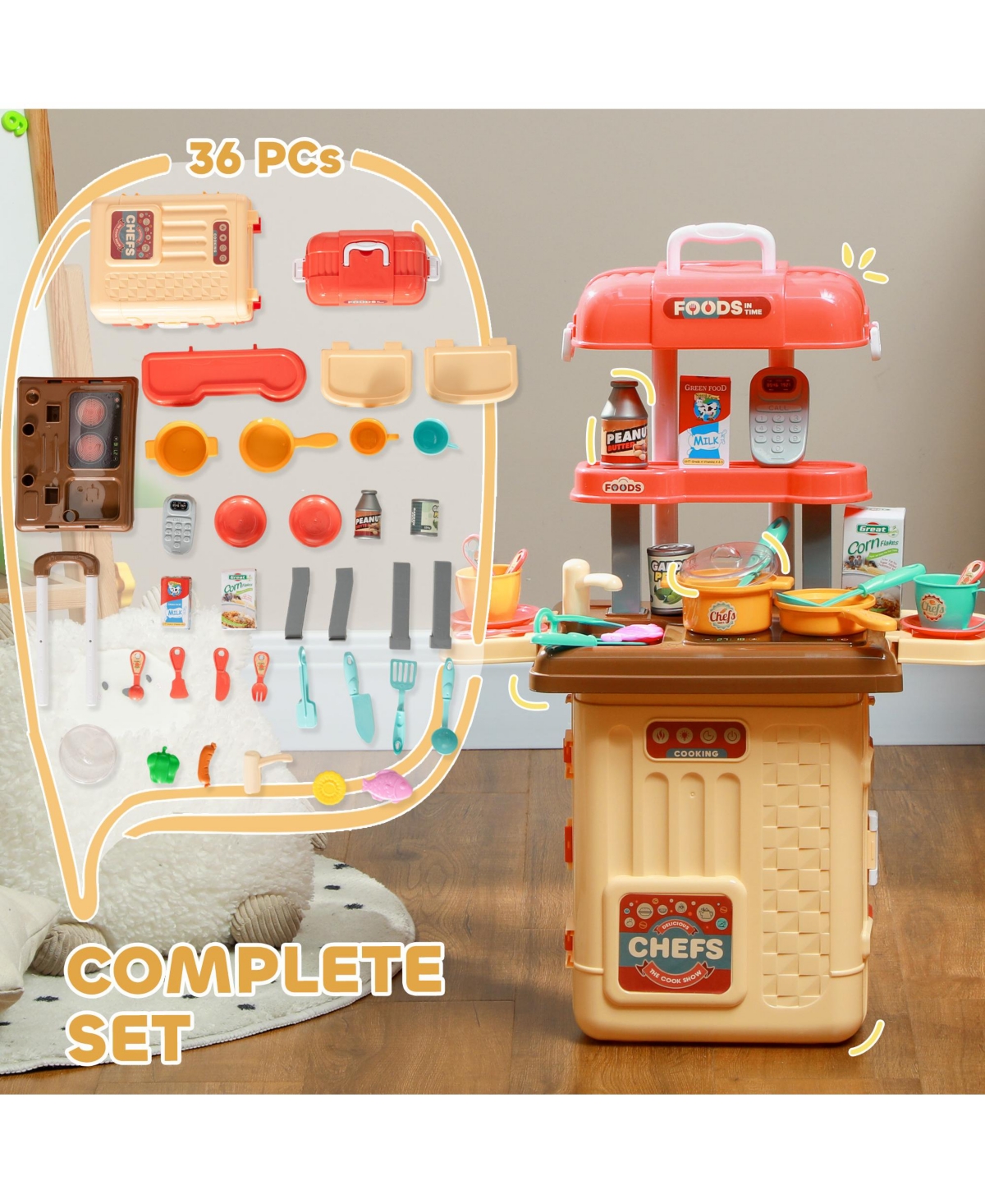 Qaba 1 Play Kitchen Set, Foldable Pretend Play Toys for 3-6 Years Old
