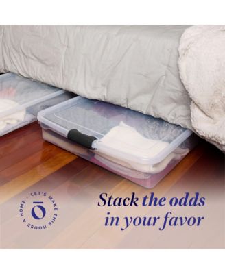 56 Qt Full/Queen Underbed Clear Plastic Latching Storage Container, 2 Pack