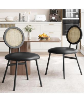 Dining Chairs Set of 2, Kitchen Chairs with Thicken Upholstered, Modern Black Dining Room Chairs Set of 2, Space Saving Dining Chairs with Metal Legs for Living Room, Natural Rattan