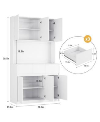 71" Kitchen Pantry Cabinet with LED Lights, Power Outlets, Adjustable Shelves & Microwave Stand – Freestanding Storage Hutch.