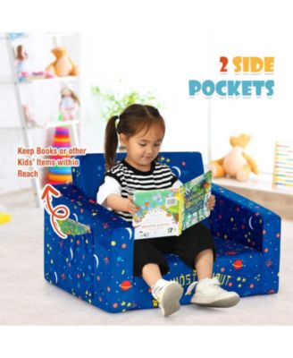 2-in-1 Convertible Kids Sofa with Velvet Fabric