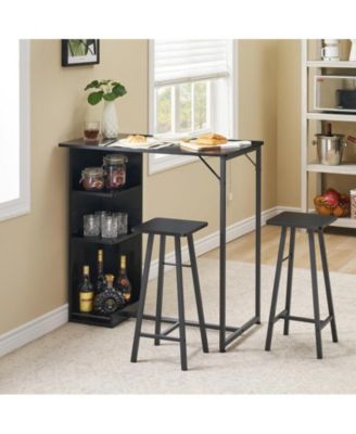 Small Bar Table and Chairs Set for 2, 3-Piece Bar Table Set with 3 Tier Storage Shelves, Space Saving Table for Small Apartment, Living Room,Kitchen,Dining Room