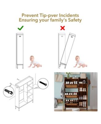 Shoe Cabinet, Free Standing Shoe Storage Cabinet with 3 Flip Drawers and Adjustable Side Cabinet, Rattan Wooden Shoe Rack, Shoe Organizer Cabinet for Hallway, Living Room, Entryway