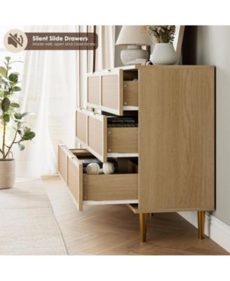 Rattan 6 Drawer Dresser for Bedroom with Wide Top, Large Double Dresser for Closet with Deep Drawers, Wooden Chest of Drawer for Living Room, Entryway, Hallway, Kids Room