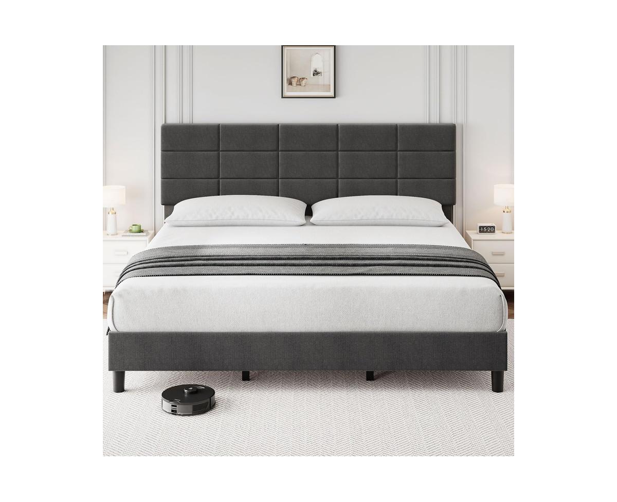 gaomon Bed Frame, Linen Upholstered Platform Bed Frame with Height Adjustable Headboard, Metal Frame Bed Frame with Strong Wood Slats a