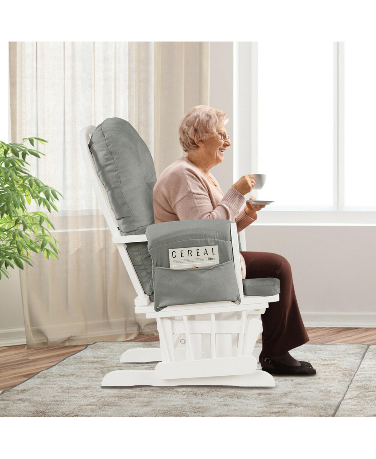Gymax Baby Nursery Relax Rocker Rocking Chair Glider & Ottoman Set w/ Cushion -pastel grey