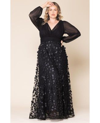Plus Size Blossoming Beauty Mesh Evening Gown