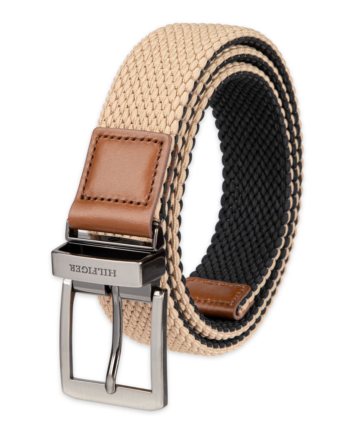 Tommy Hilfiger Men's Two-in-one Reversible Fully Adjustable Stretch Casual Cord Belt In Tan,black