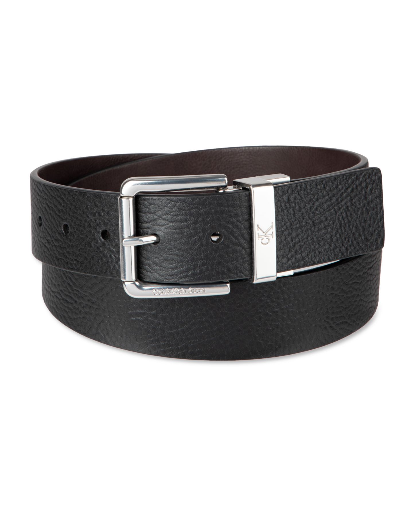 Мужской ремень Calvin Klein 38MM Pebble Grain Reversible Jean Belt, цвет: Чёрный / Коричневый — фото 1
