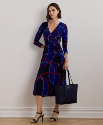 Lauren Ralph Lauren - Women's Rope-Print Surplice Stretch Jersey Dress