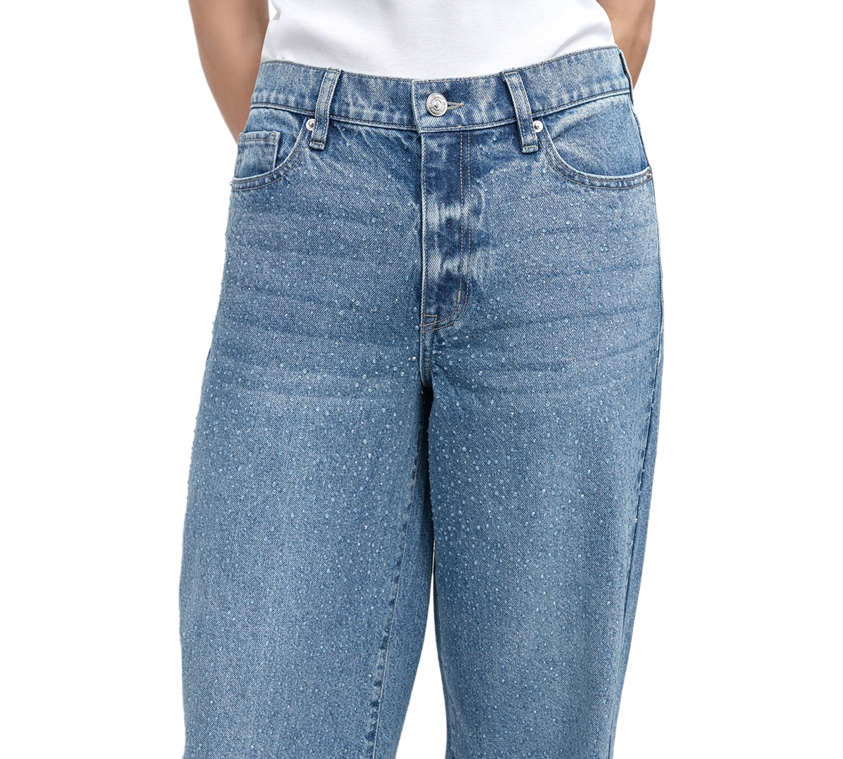 DKNY JEANS WOMEN'S RHINESTONE HIGH-RISE WIDE-LEG JEANS 