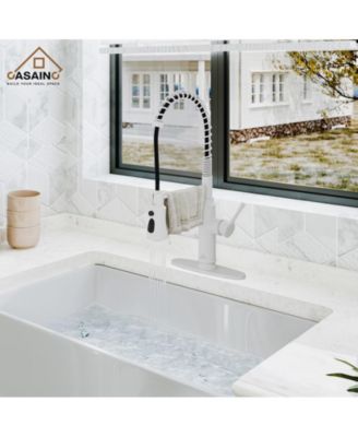 Pull Down Sprayer Kitchen Faucet with Infrared Sensor Induction Function and Deck Plate