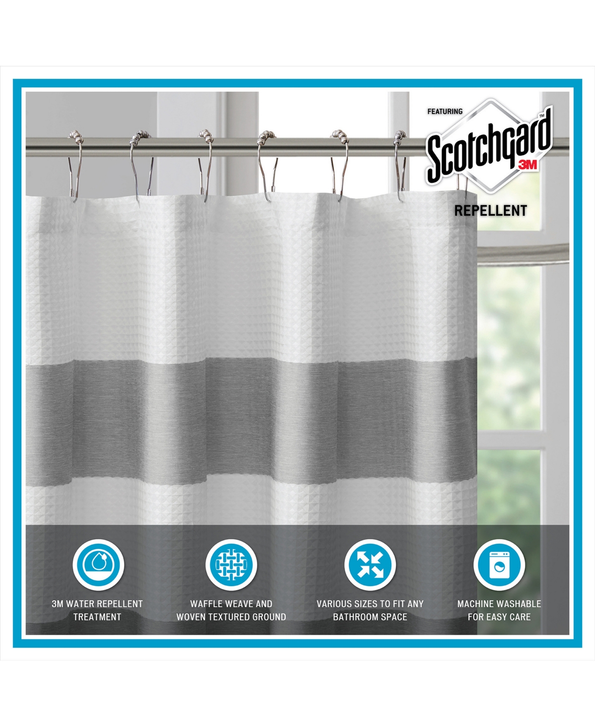 Madison Park Spa Waffle 3m-scotchgard Shower Curtain, 72" X 84" In Grey