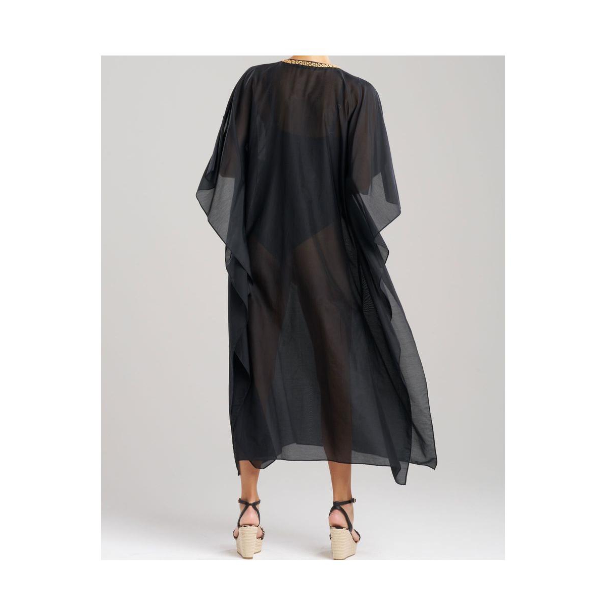 Natori Women's Cotton Silk Voile Caftan with Beads