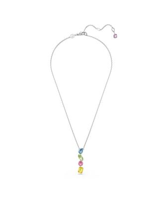 Mixed Cuts Rhodium Plated Gema Y Pendant Necklace