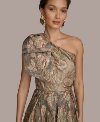 Women's Metallic Jacquard One-shoulder Bow Floral Ball Gown