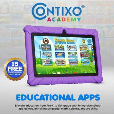 V8 Kids Tablet 32GB, 7” Screen WiFi Learning Device with Parental Controls, Shockproof Case, Epic! & LingoKids Apps