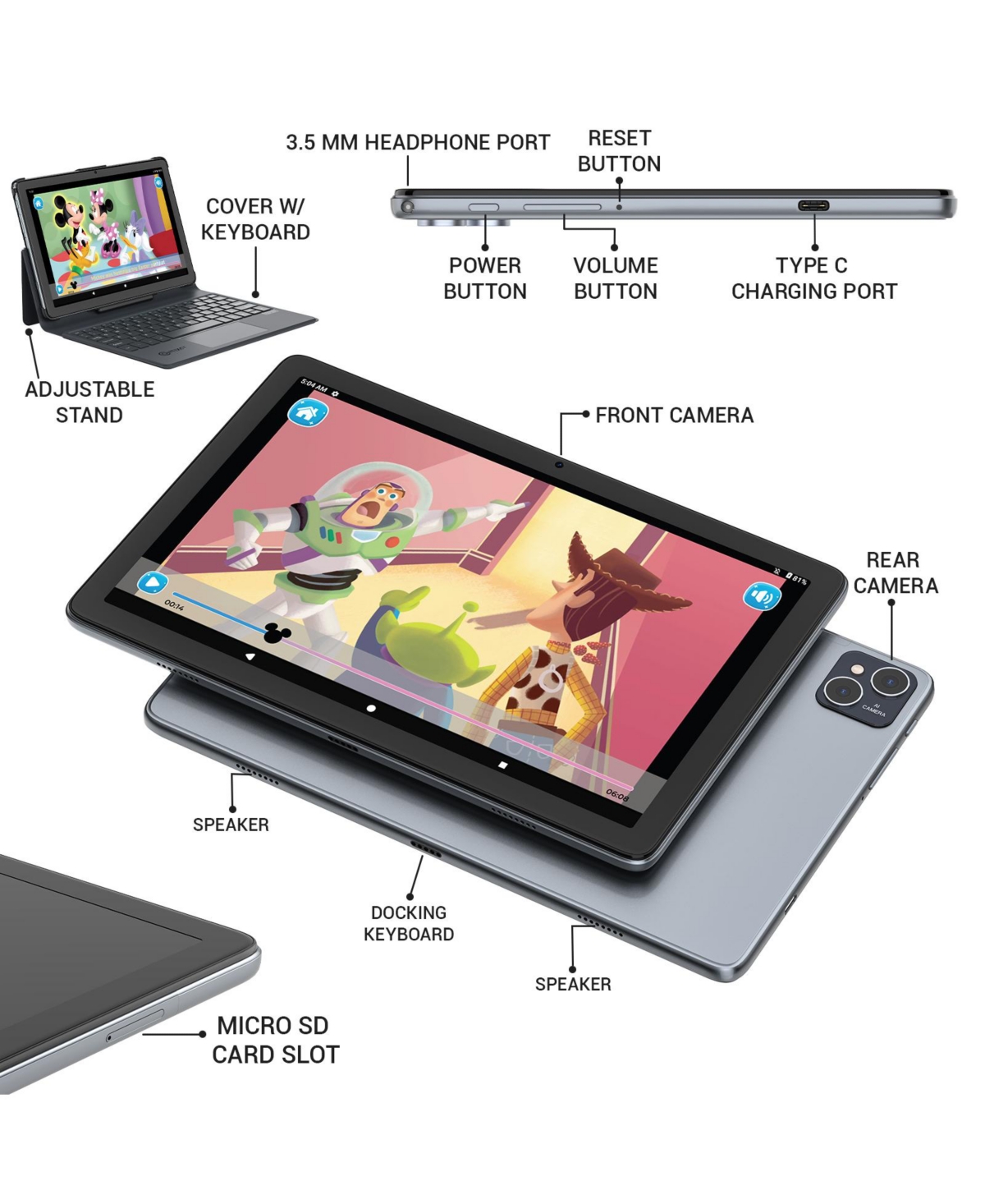 Contixo A1 10"Android Tablet With Docking Keyboard - 128GB with 50 Disney E-Books and 30 Video Books