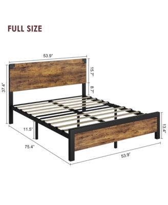 Full Bed Frame, Platform Full Size Bed Frame with Wood Headboard