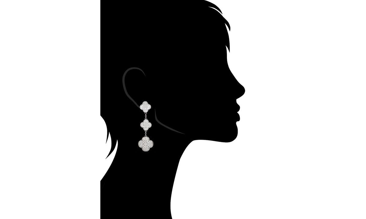 Rivka Friedman Rhodium Pave Triple Clover Dangle Earrings - Silver with clear cz