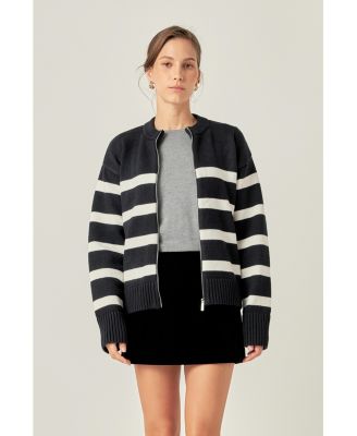 Women's Zip Up Striped Sweater
