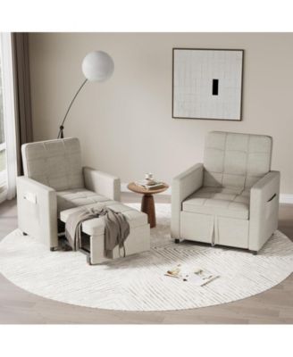 Sofa Bed Sleeper Chair, 3-in-1 Convertible Pull Out Sofa Bed with Adjustable Backrest, Khaki Daybed for Office/Living Room