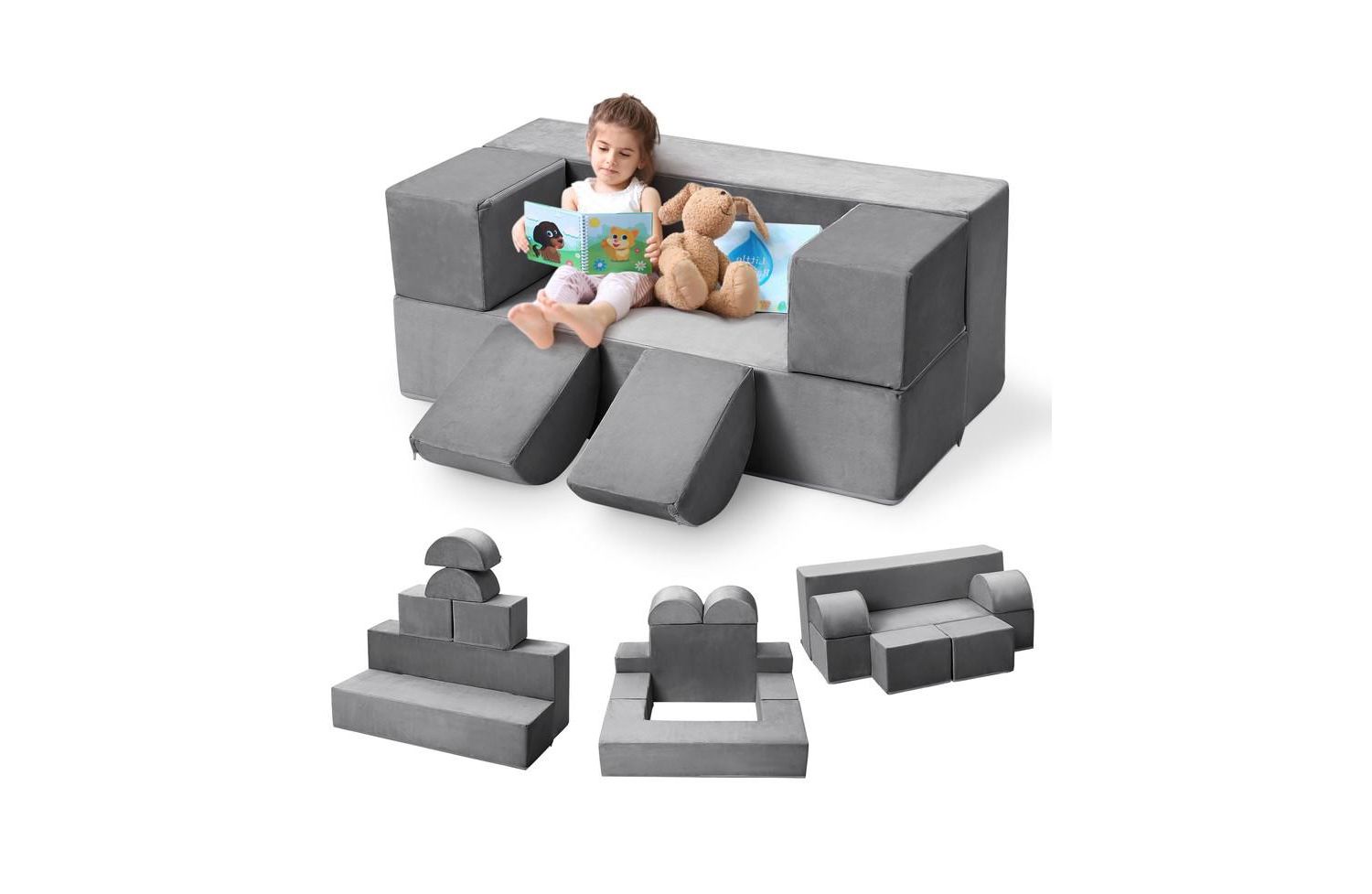 6-Piece Modular Kids Play Sofa with Convertible Design and Removable Covers